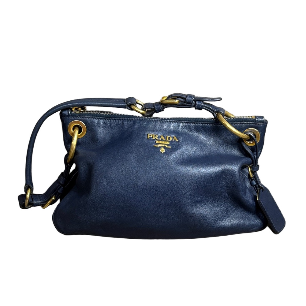 Prada Navy Blue Soft Calf Leather Shoulder Bag Authentic Italy|COA - Picture 2 of 9